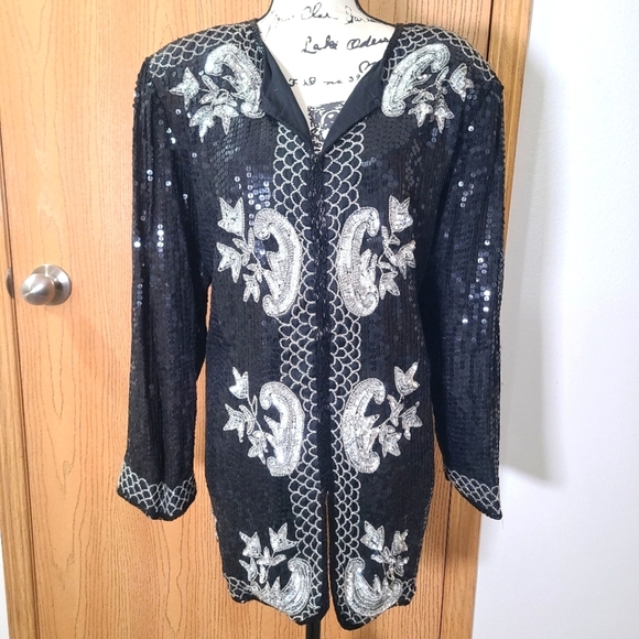 Vintage 80s Midnight Run sequin beaded silk sparkle party New Year jacket blazer - Picture 1 of 6
